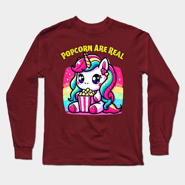 Popcorn Unicorn for Cinema lovers Long Sleeve T-Shirt by Japanese Fever